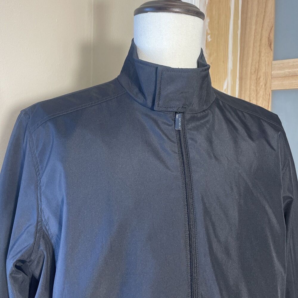 Men's Large Black Zip Up Jacket Lightweight Windbreaker Stand Collar